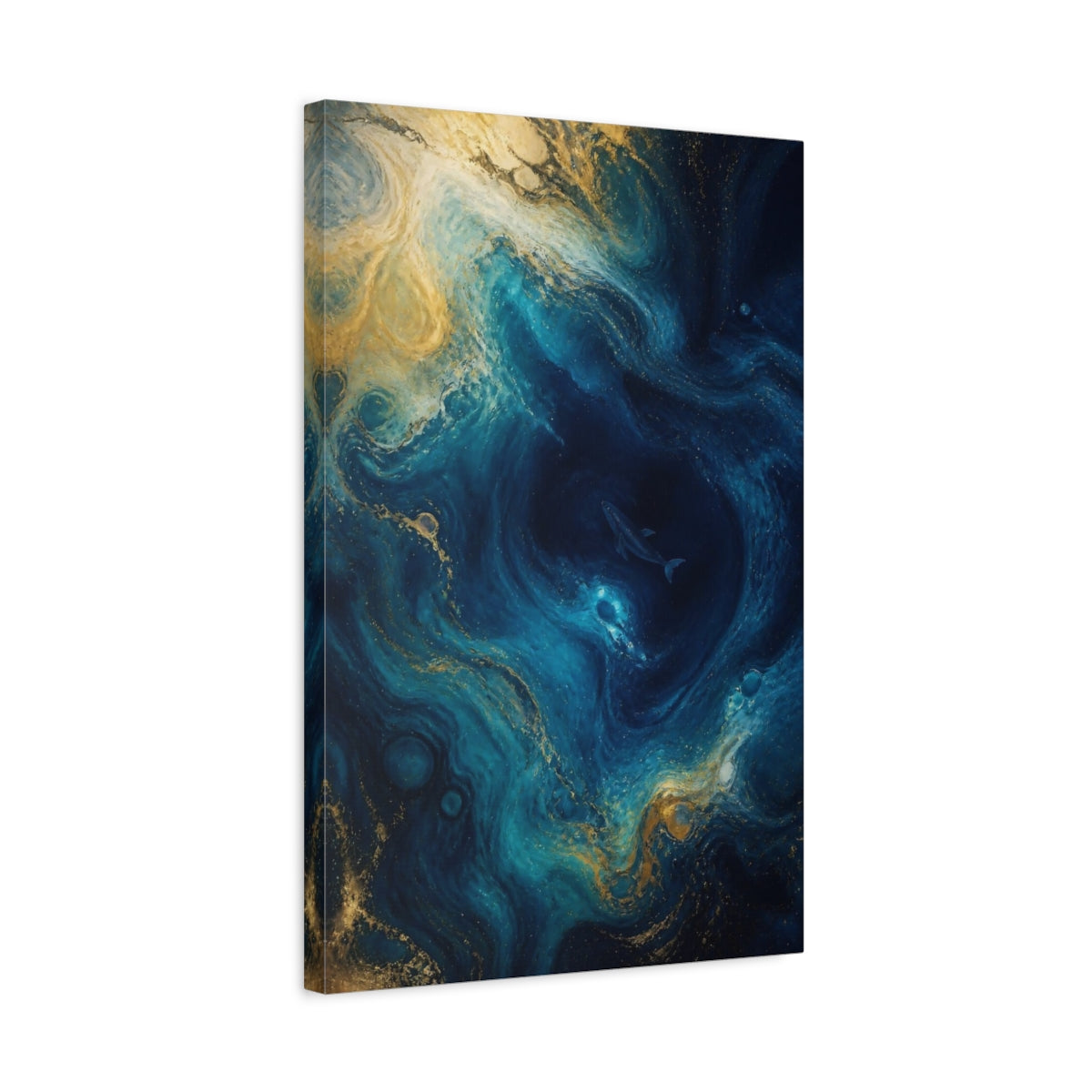 Side Mockup 3. Abstract Blue Whale shown as canvas print