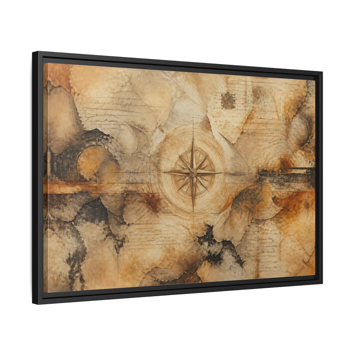 Side Mockup 14. Abstract Compass Rose Map shown as framed canvas print