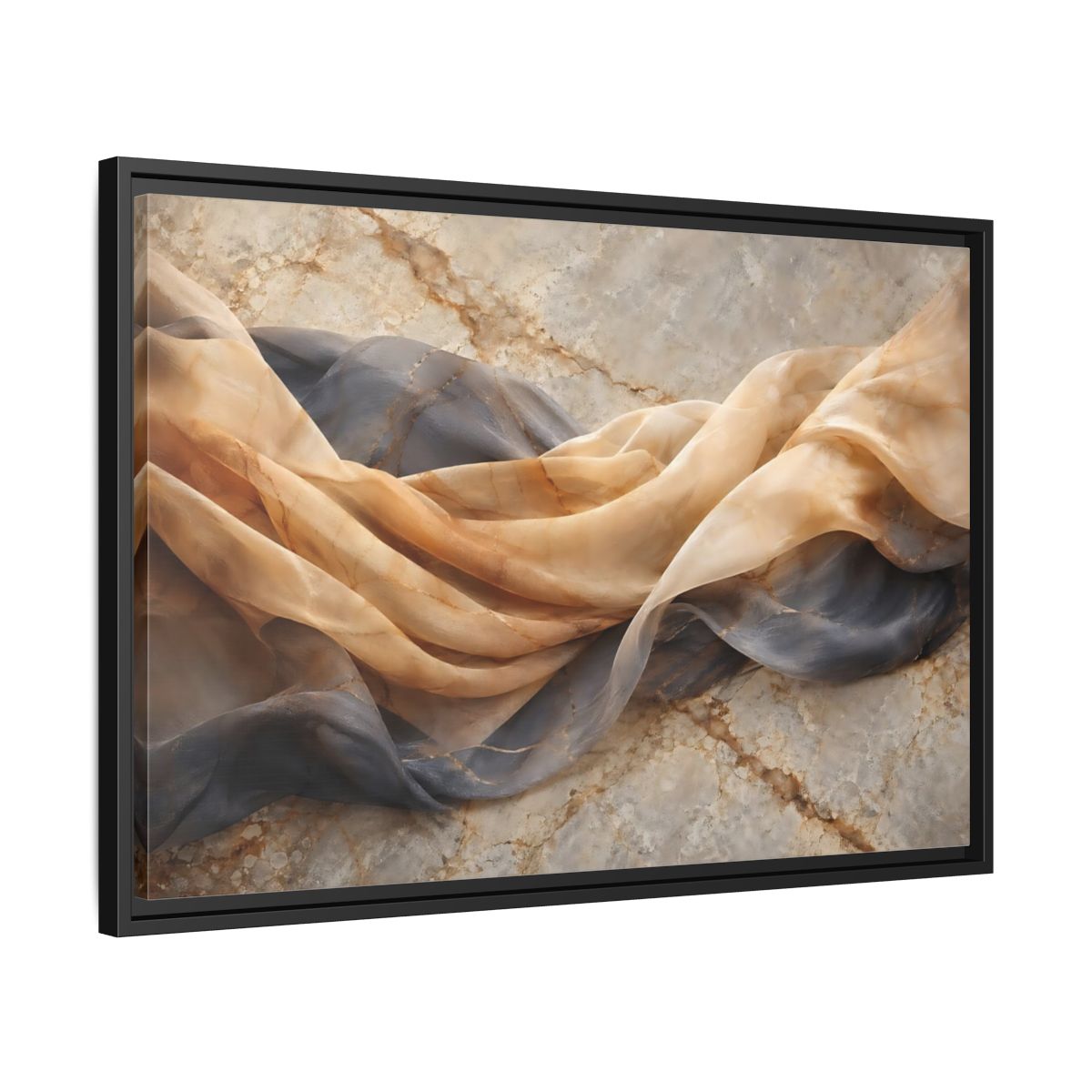 Side Mockup 14. Abstract Draped Fabric Brown And Grey shown as stretched canvas wall art