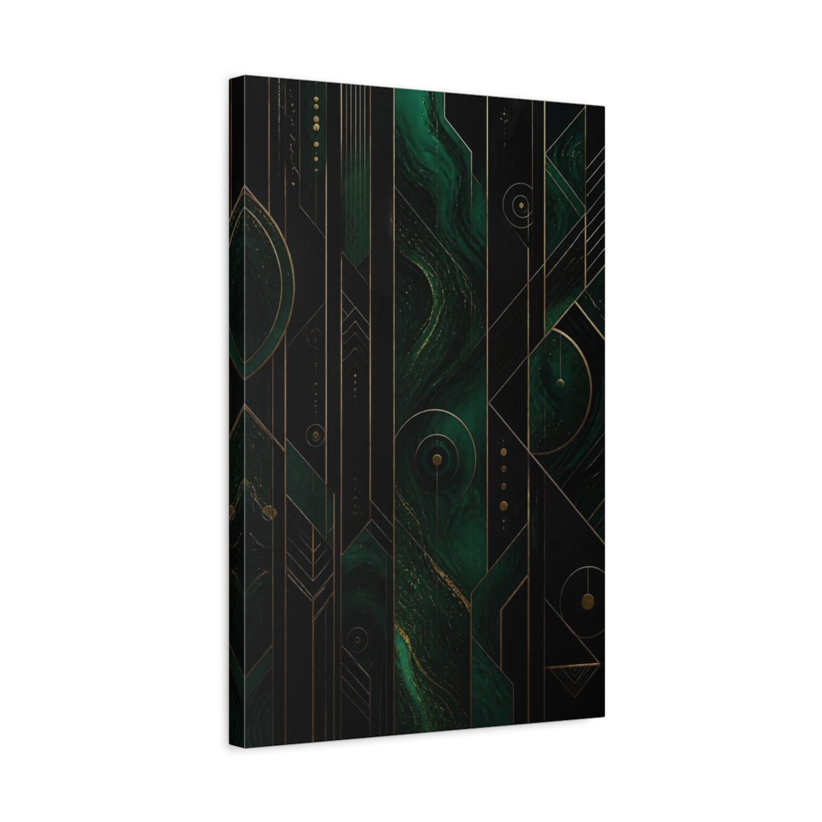 Side Mockup 3. Abstract Emerald Swirl shown as canvas print