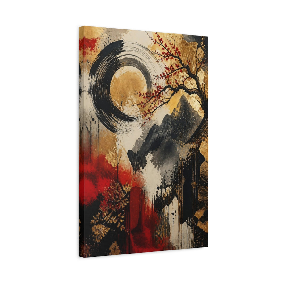 Side Mockup 3. Abstract Enso Cherry Branch shown as canvas print