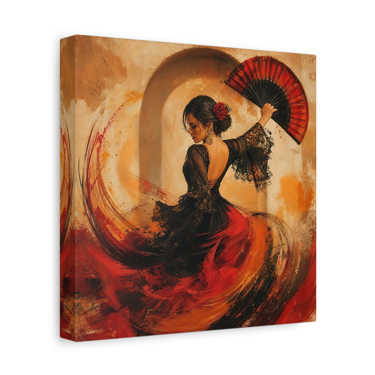 Side Mockup 9. Abstract Flamenco Dancer Red And Black shown as canvas print