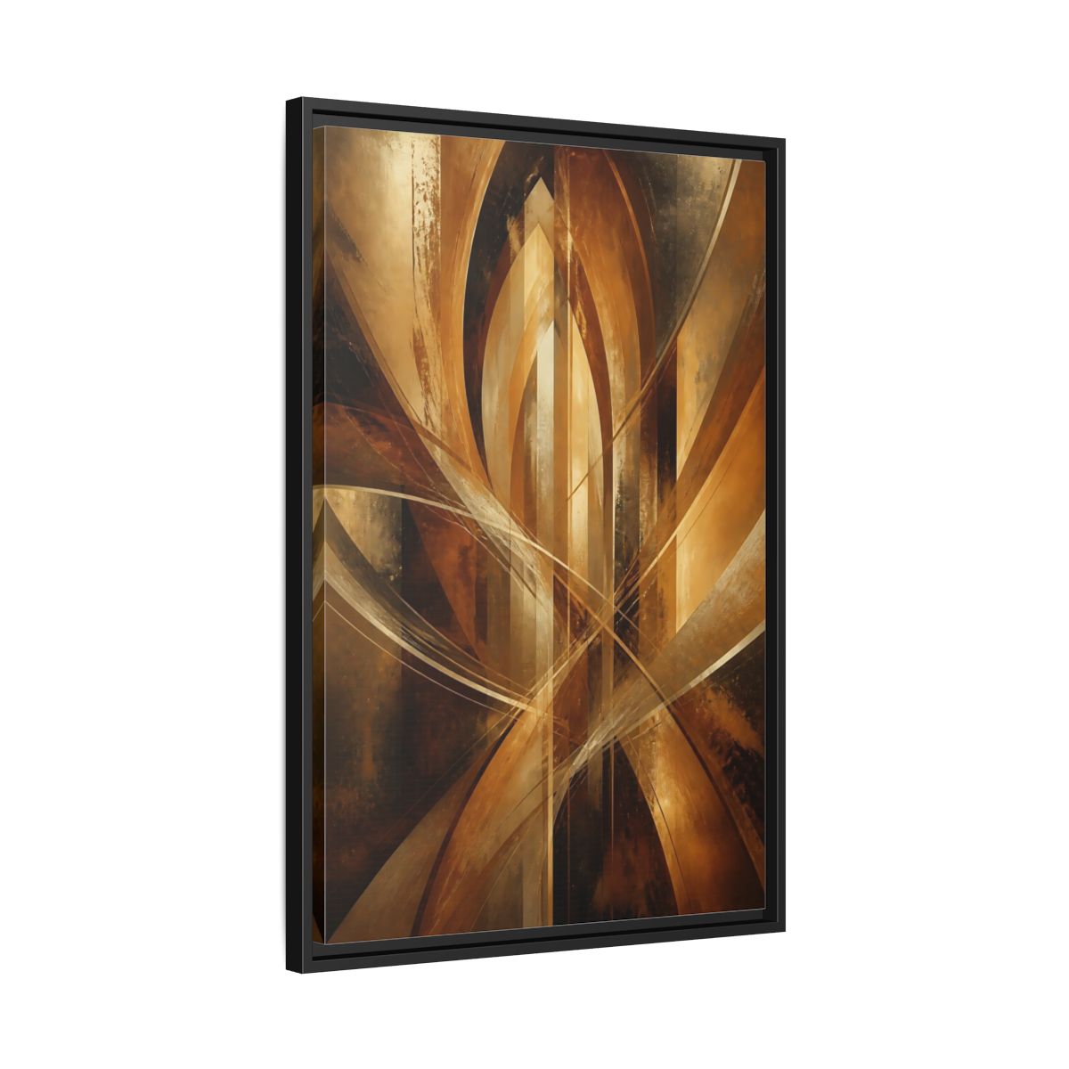 Side Mockup 14. Abstract Geometric Abstract Gold And Brown Abstract shown as stretched canvas wall art