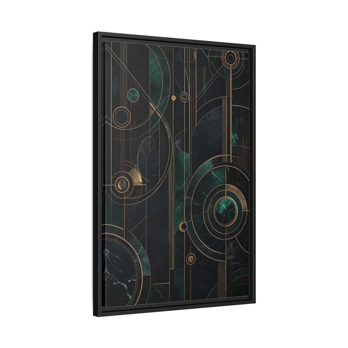 Side Mockup 14. Abstract Geometric Shapes Emerald Gold Geometric shown as stretched canvas wall art