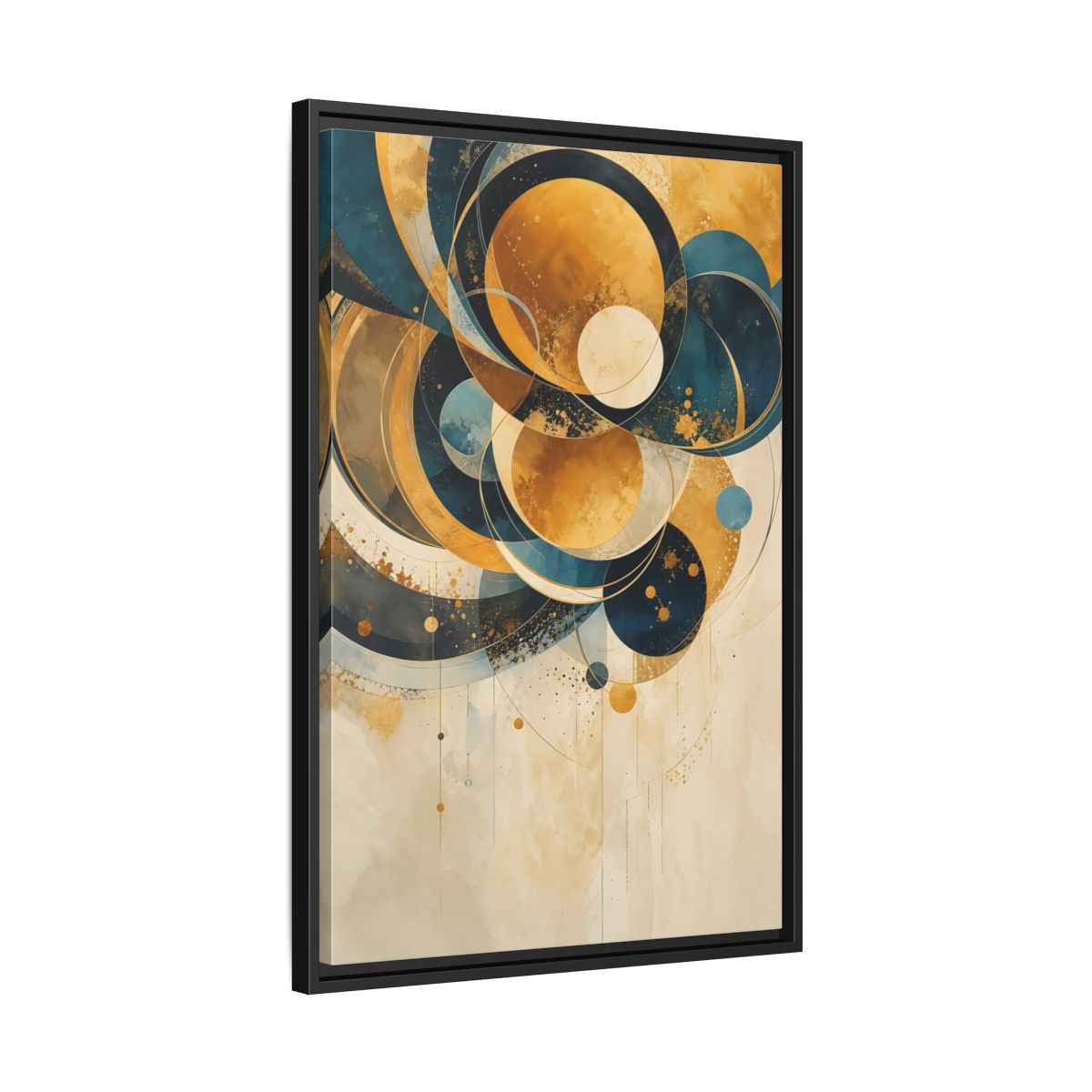 Side Mockup 14. Abstract Geometric Shapes Teal Gold Abstract shown as stretched canvas wall art