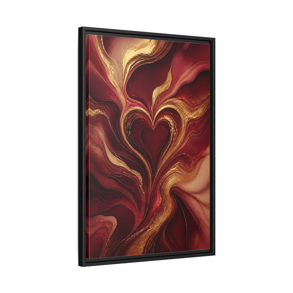 Side Mockup 14. Abstract Gold Heart shown as framed canvas print