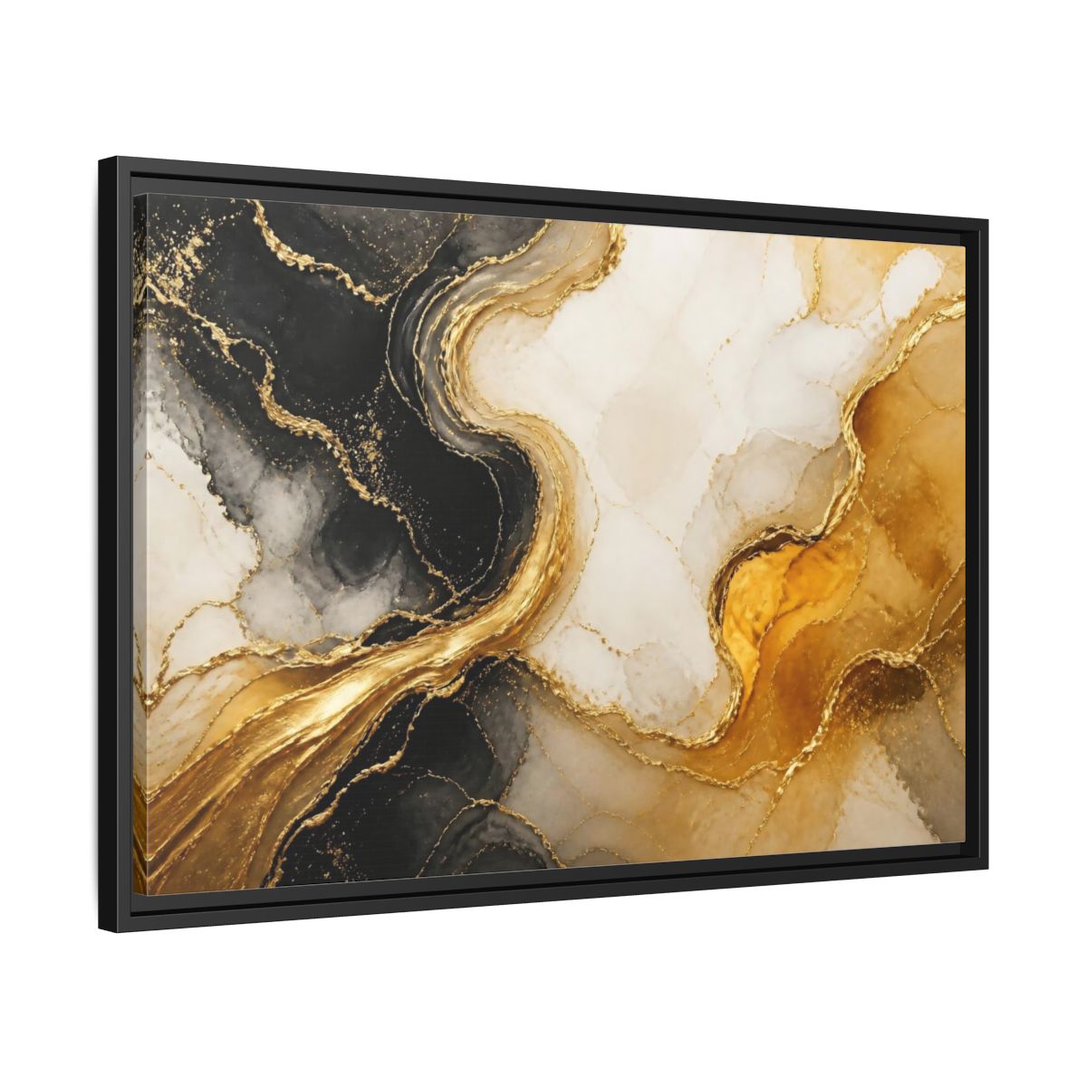 Side Mockup 14. Abstract Gold Veins shown as framed canvas print