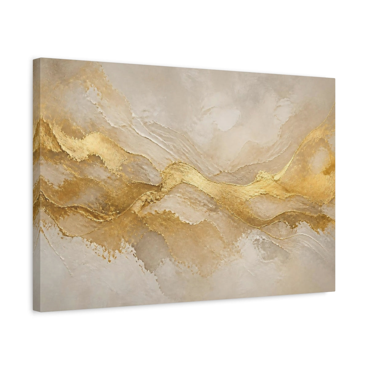 Side Mockup 3. Abstract Gold Waves shown as canvas print