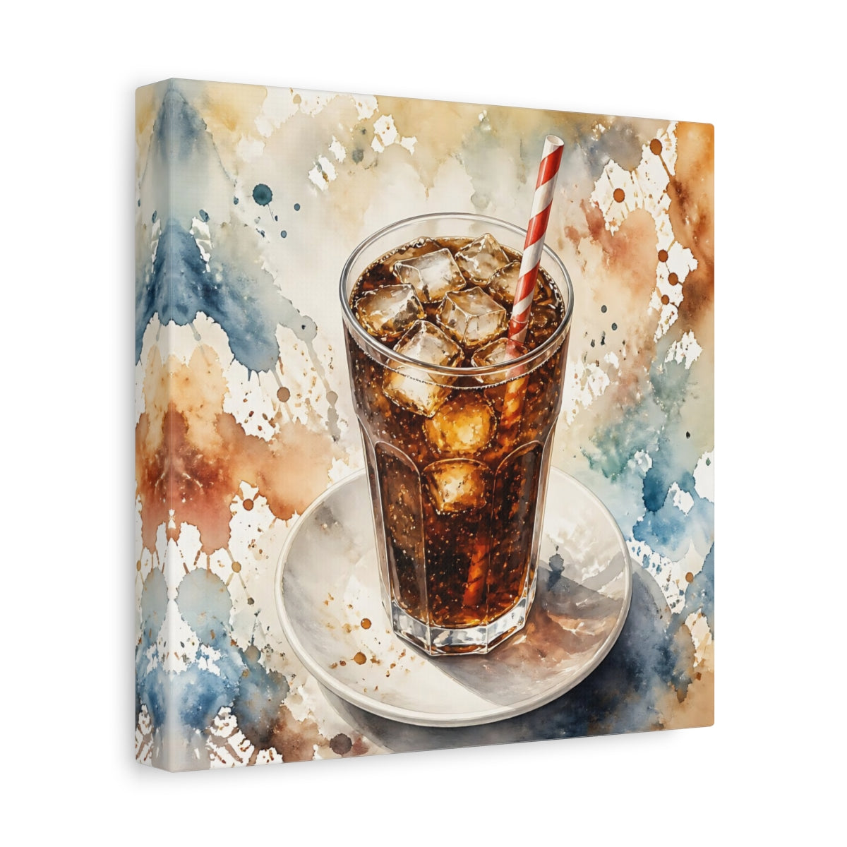 Side Mockup 9. Abstract Iced Cola Iced Cola Watercolor shown as stretched canvas wall art