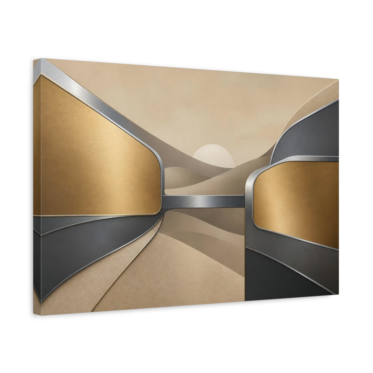 Side Mockup 3. Abstract Metal Dunes shown as canvas print