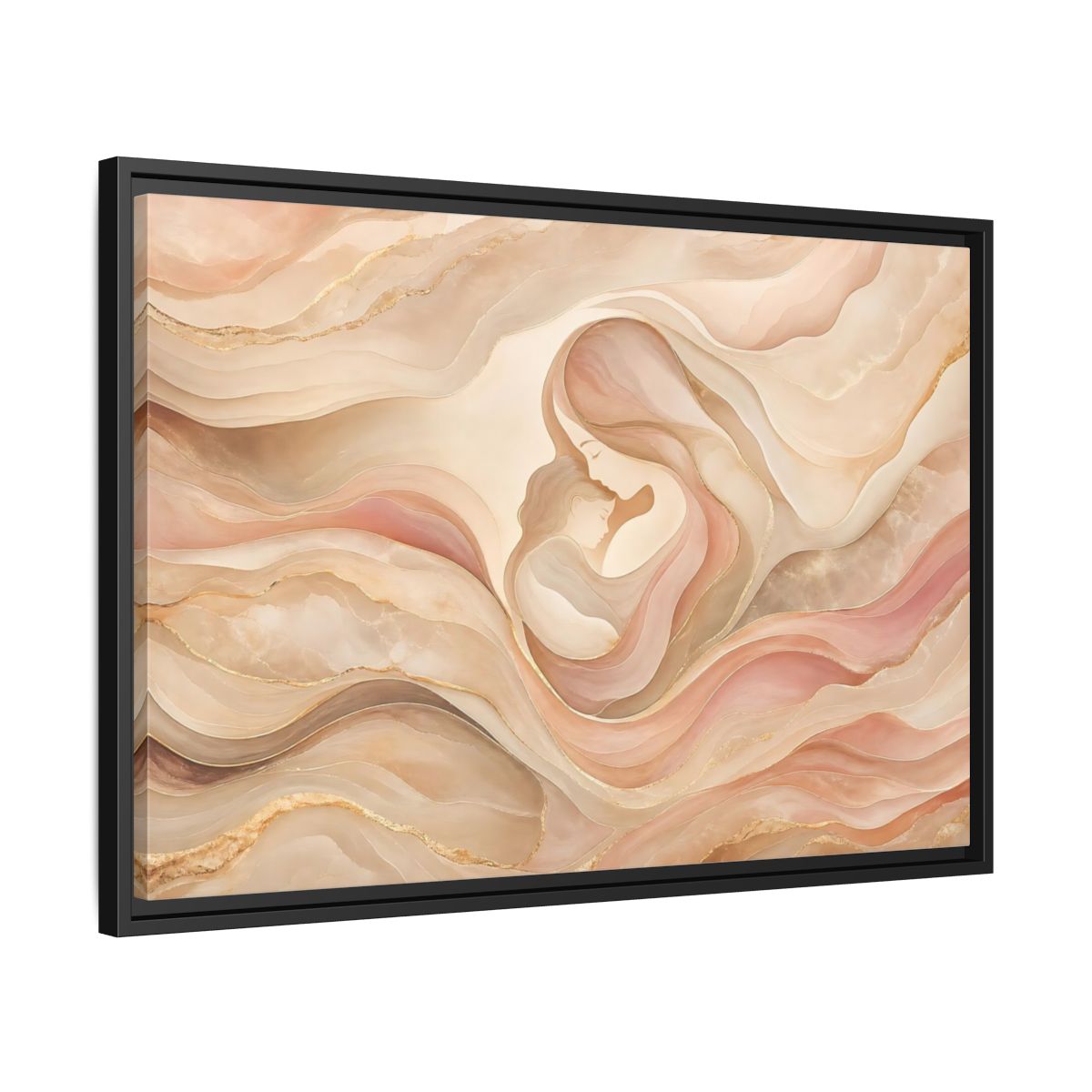 Side Mockup 14. Abstract Mother And Child Blush Gold Abstract shown as stretched canvas wall art