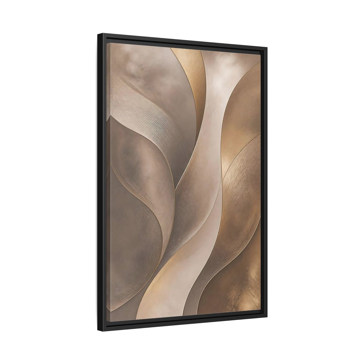Side Mockup 14. Abstract Abstract Waves Brown And Gold shown as stretched canvas wall art