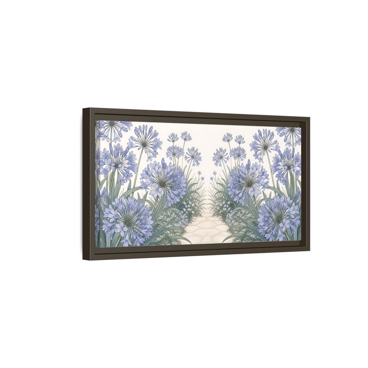Side Mockup 7. Agapanthus Garden Path shown as framed canvas print