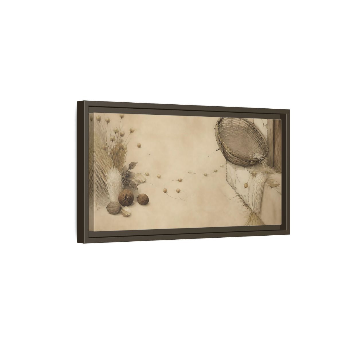 Side Mockup 7. Aged Basket On Threshold shown as framed canvas print
