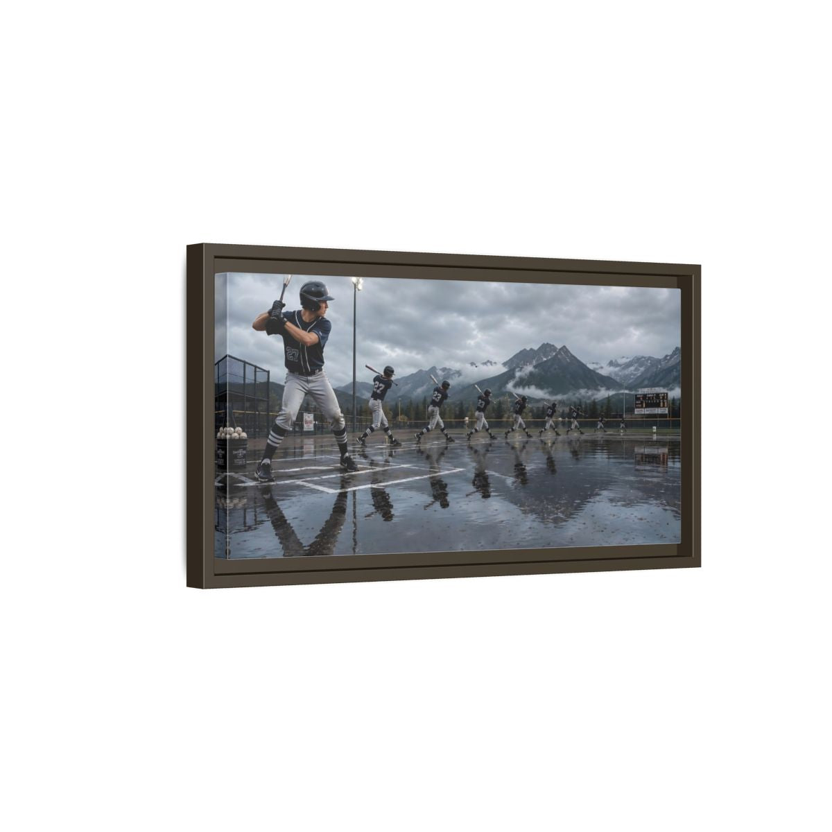 Side Mockup 7. Alpine Baseball Swing shown as framed canvas print