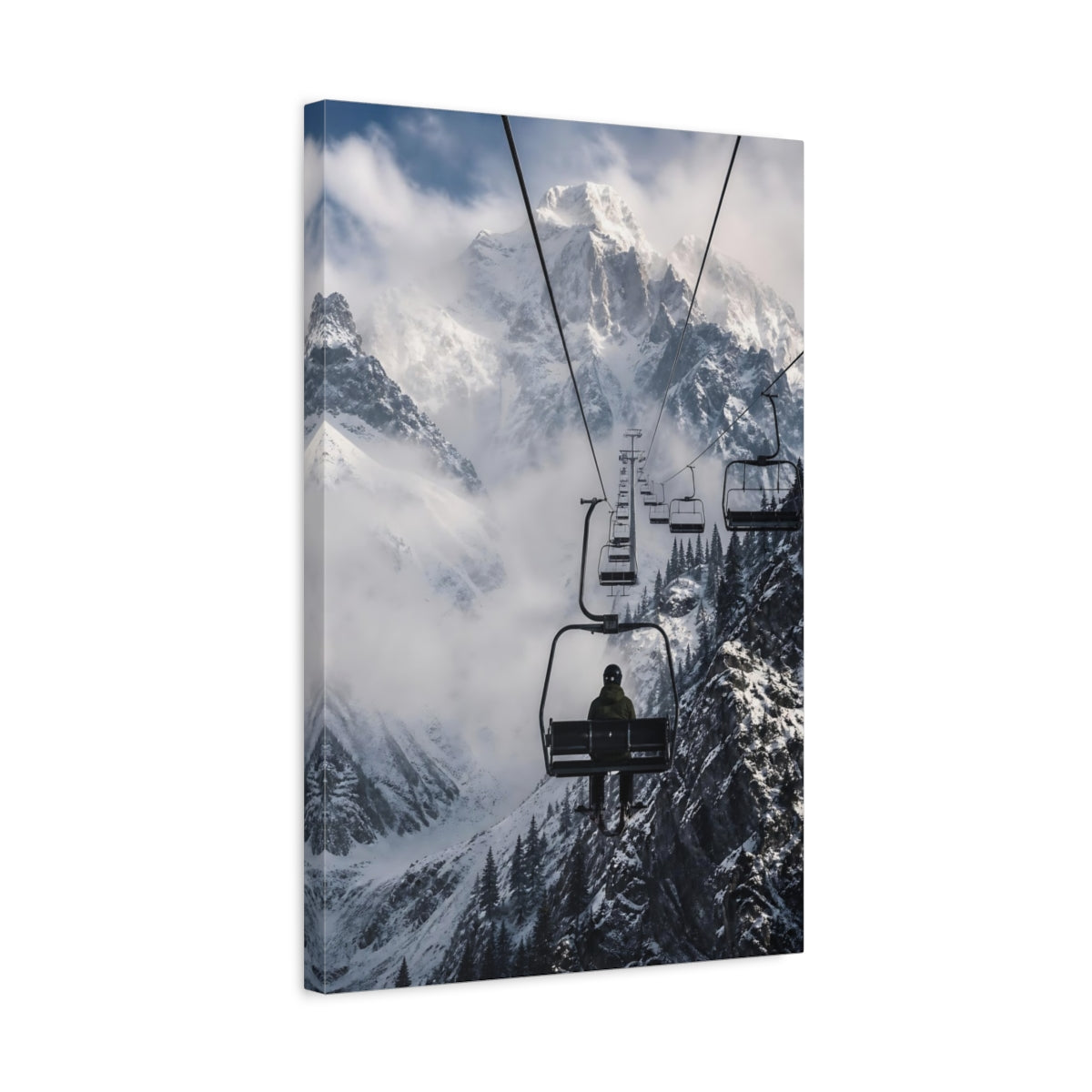 Side Mockup 3. Alpine Chairlift Ascent shown as canvas print