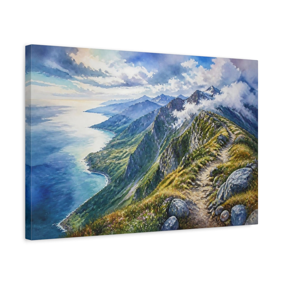 Side Mockup 3. Alpine Ridge Landscape shown as canvas print