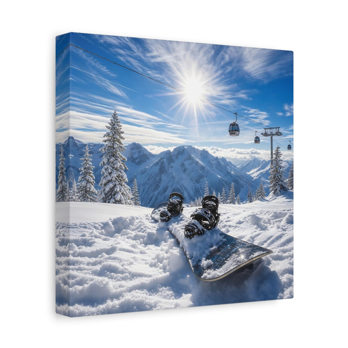 Side Mockup 9. Alpine Snowboard Sunrise shown as canvas print