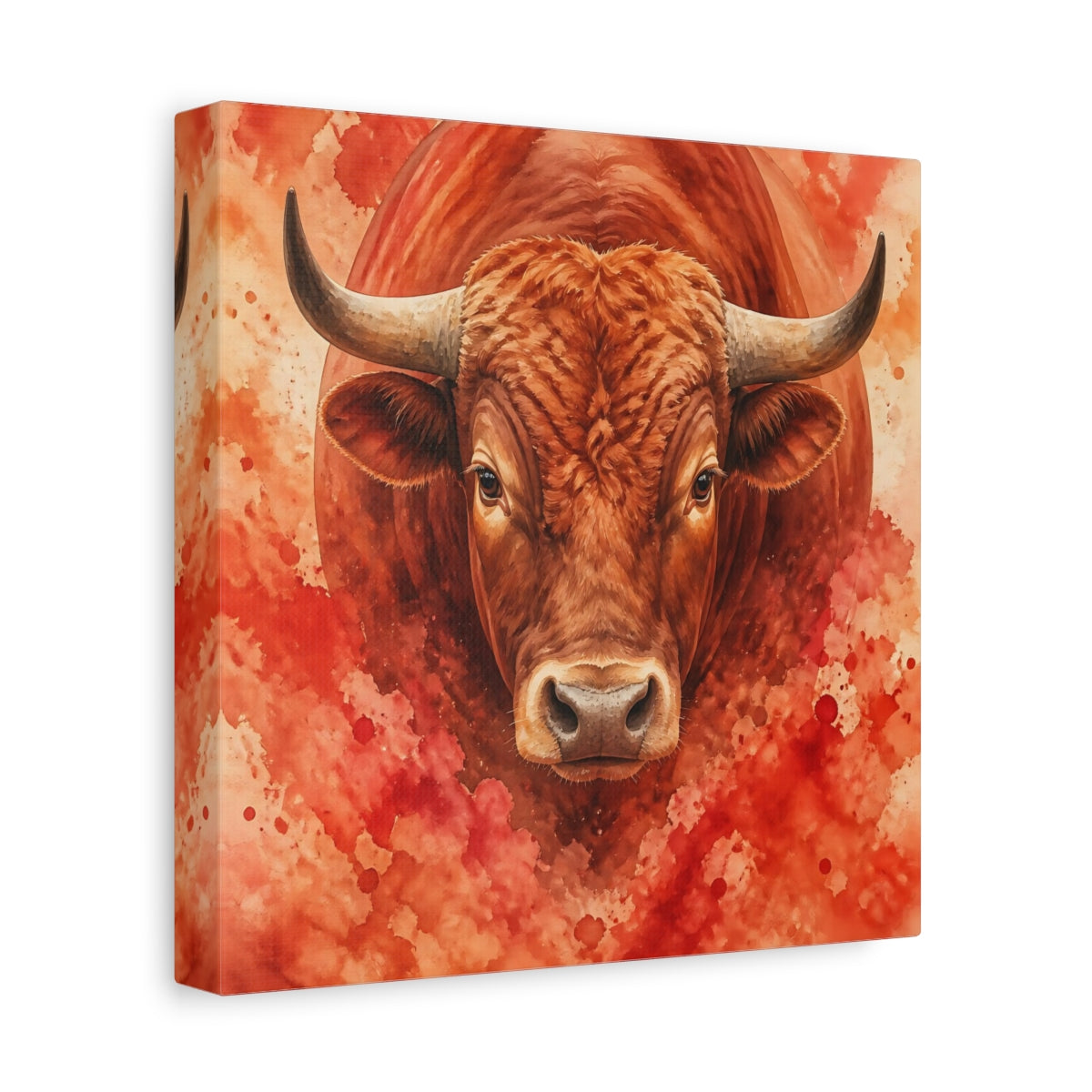 Side Mockup 9. Animal Rust Red Bull Portrait shown as canvas print