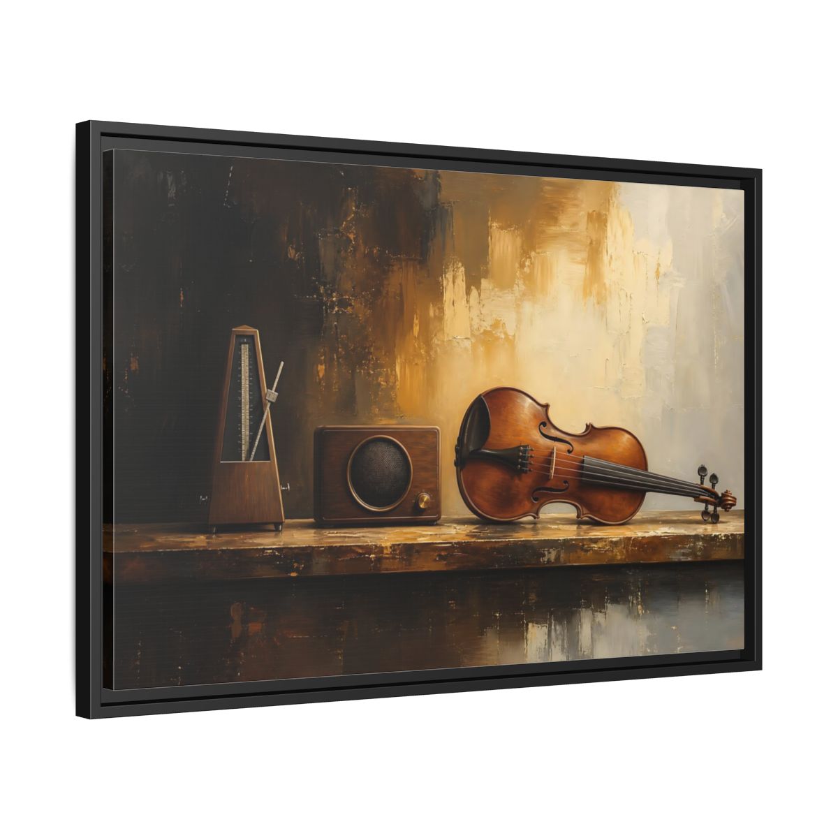 Side Mockup 14. Antique Violin Still Life shown as framed canvas print