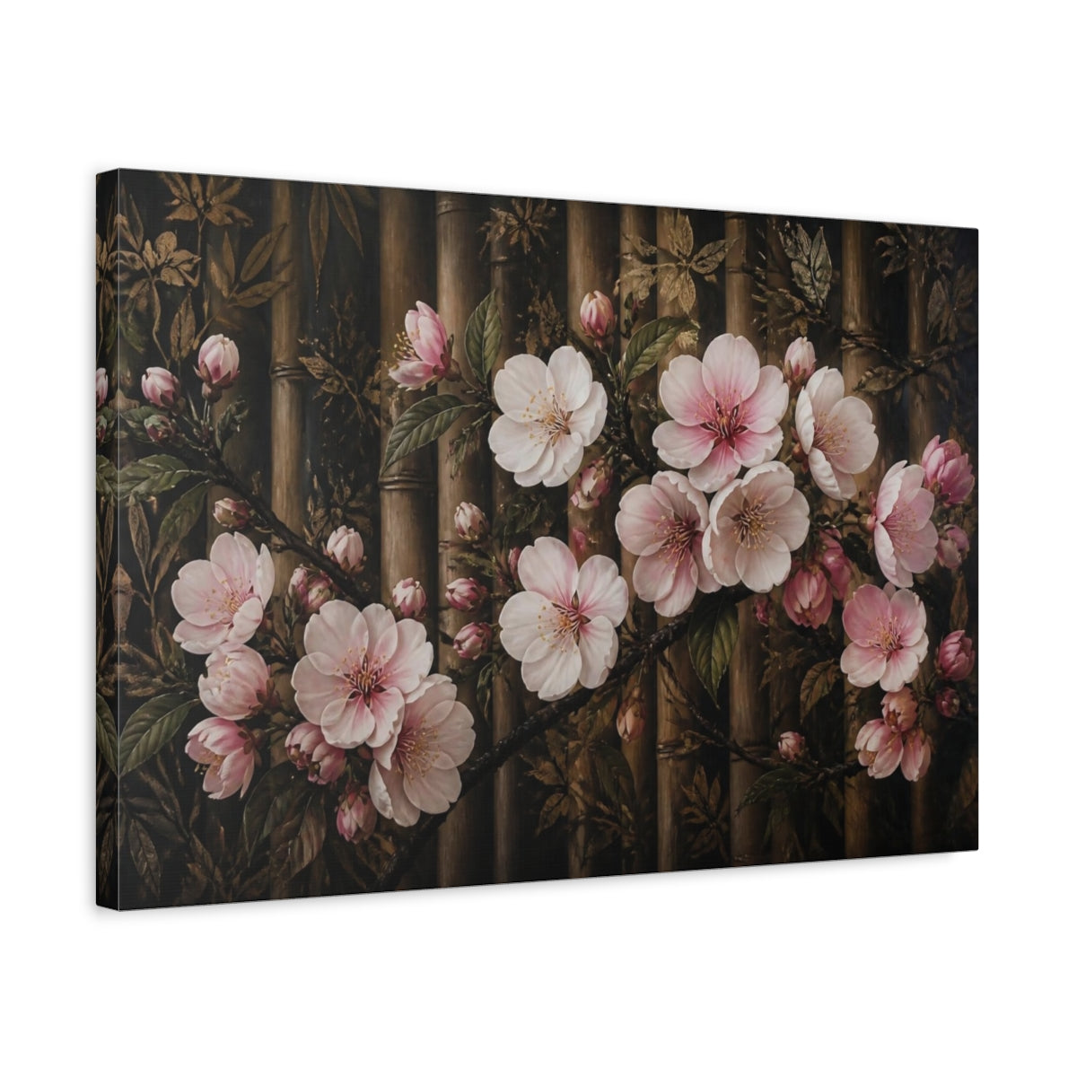 Side Mockup 3. Apple Blossom Flowers shown as canvas print