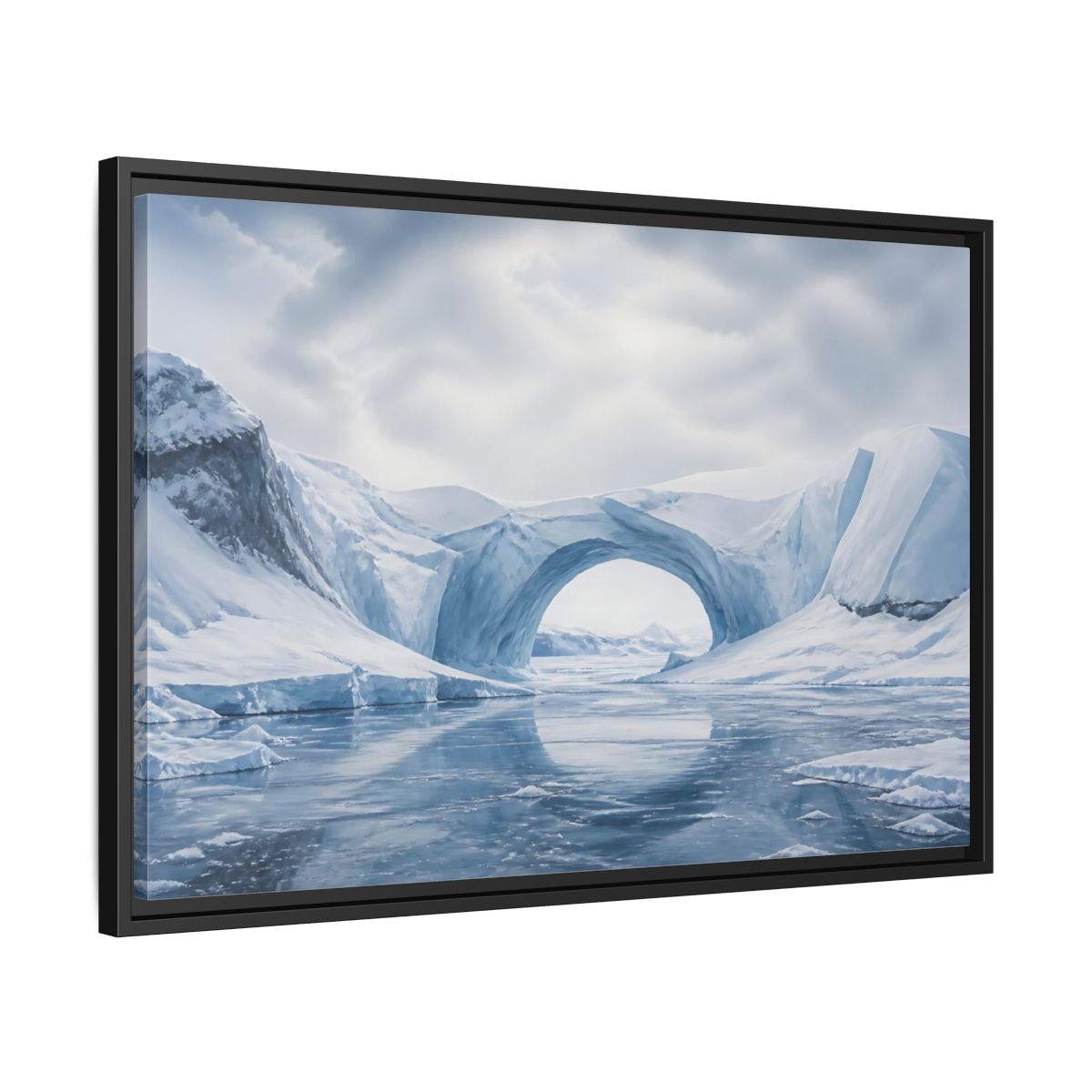 Side Mockup 14. Arctic Ice Arch Landscape shown as framed canvas print
