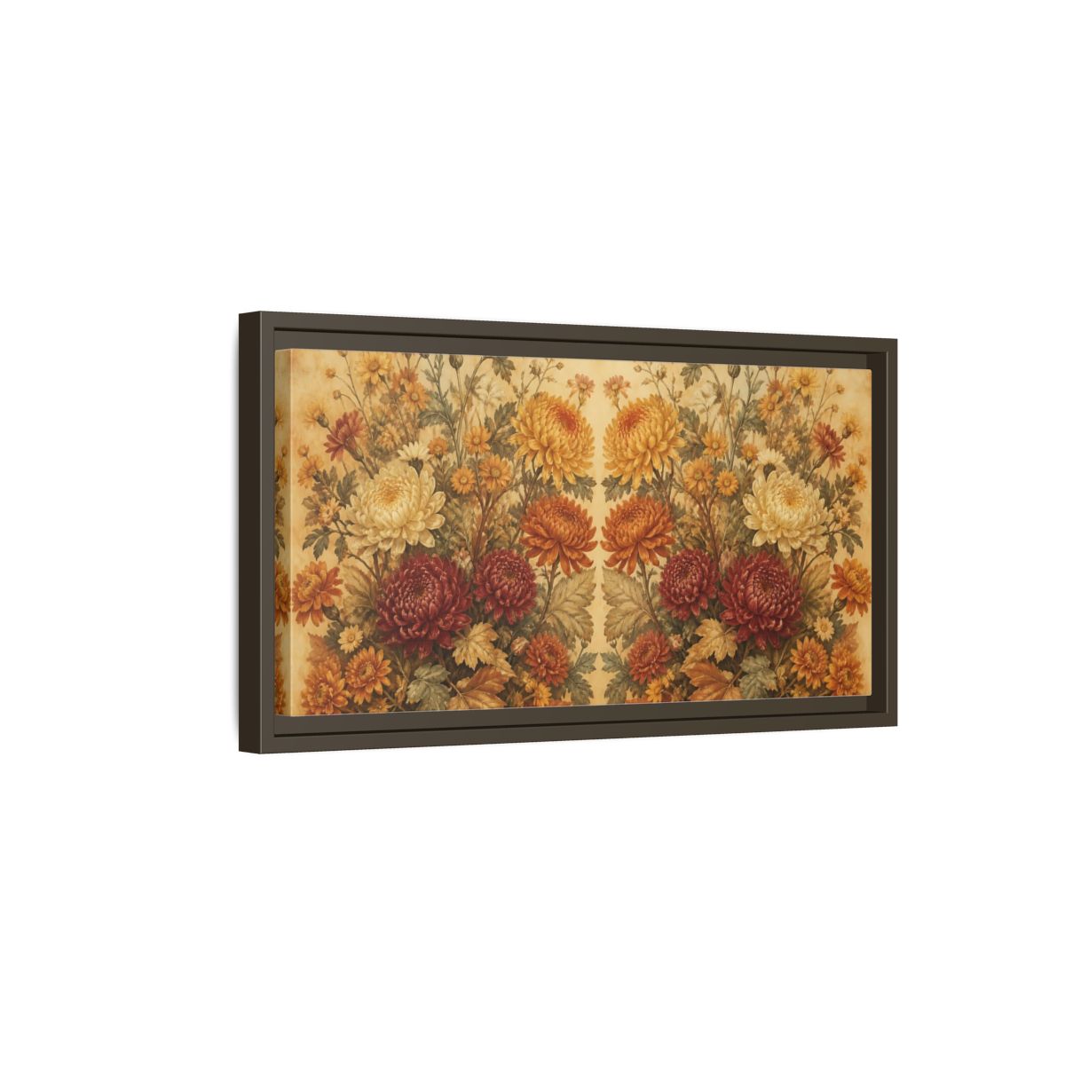 Side Mockup 7. Autumn Chrysanthemum Bouquet shown as framed canvas print