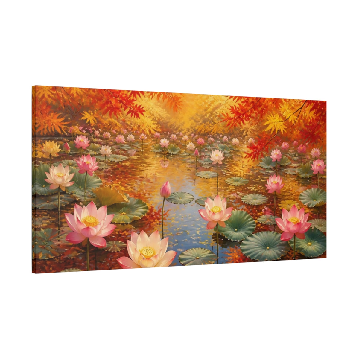 Side Mockup 2. Autumn Lotus Pond shown as canvas print