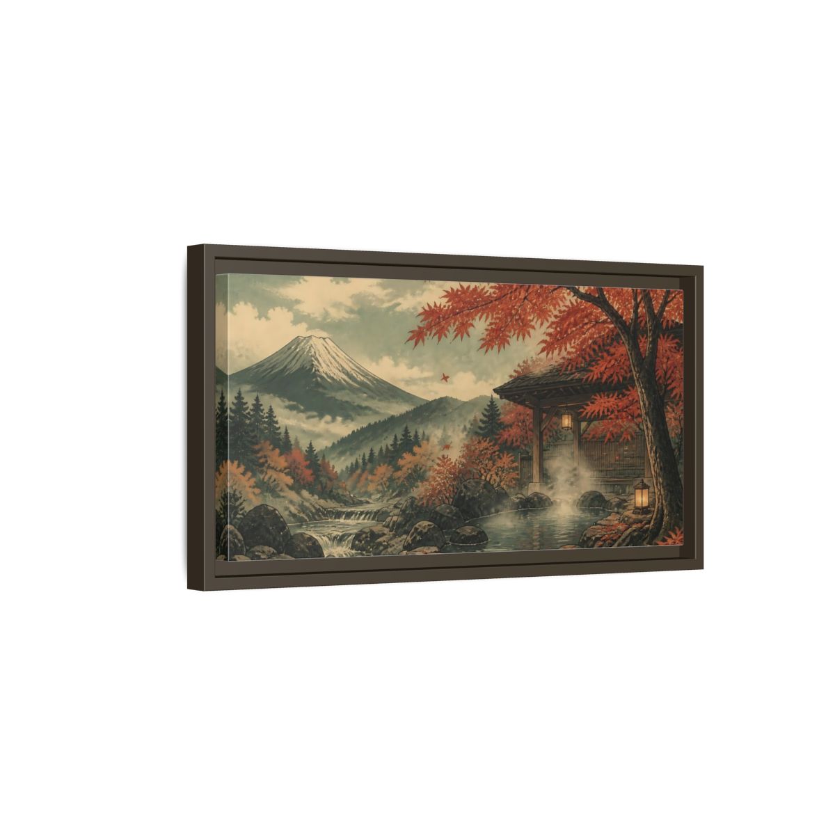 Side Mockup 7. Autumn Onsen Retreat shown as framed canvas print