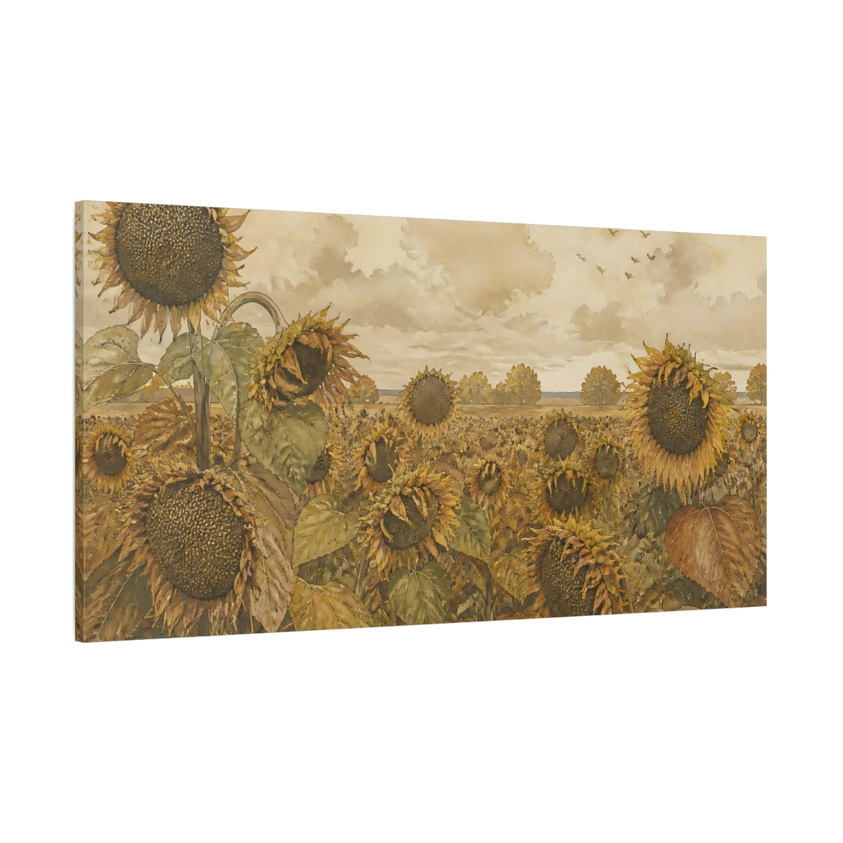 Side Mockup 2. Autumn Sunflower Field shown as canvas print