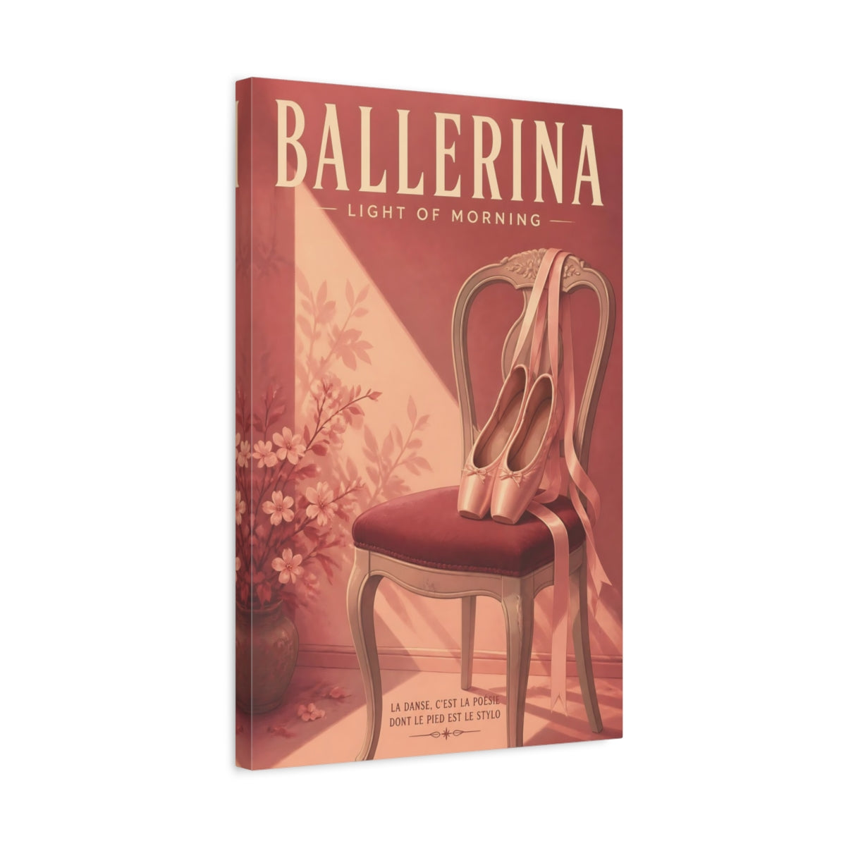Side Mockup 3. Ballet Slippers On Chair shown as canvas print
