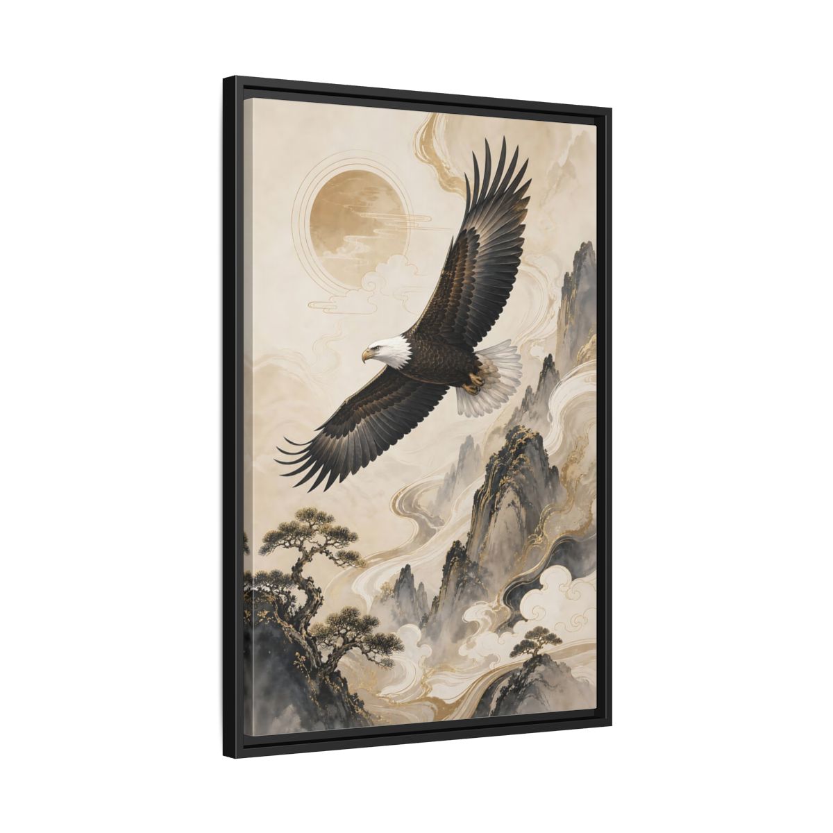 Side Mockup 14. Birds Eagle Brown And Gold shown as stretched canvas wall art