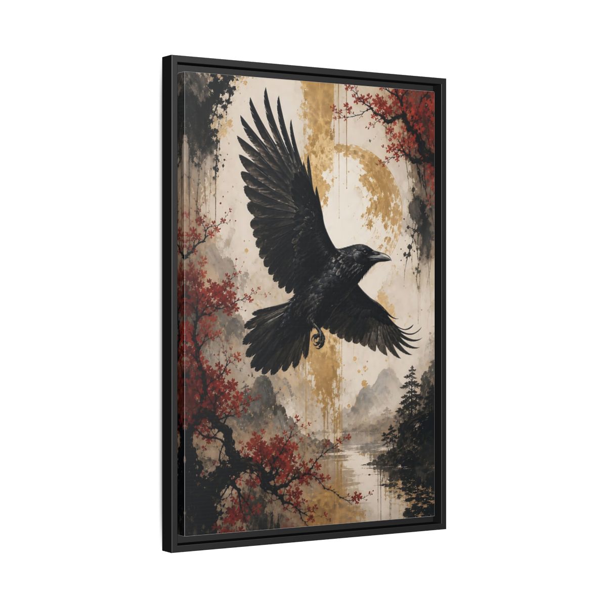 Birds Raven Black Framed Canvas Wall Art - Living Room Decor, Above Console Table shown as canvas wall art