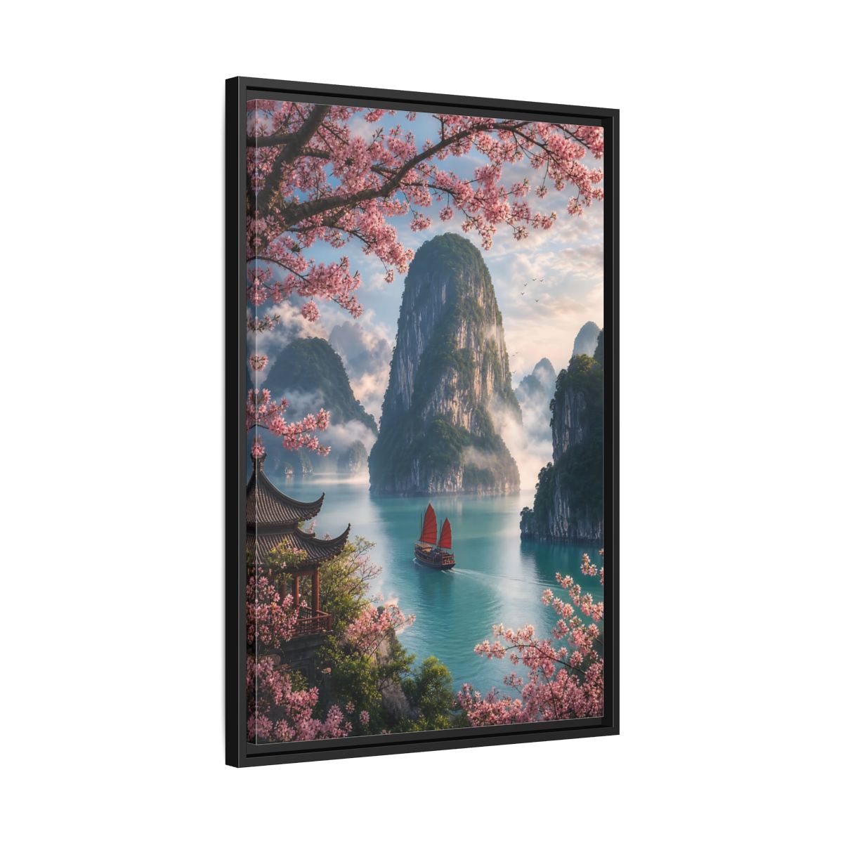 Side Mockup 14. Blossom Bay Voyage shown as framed canvas print