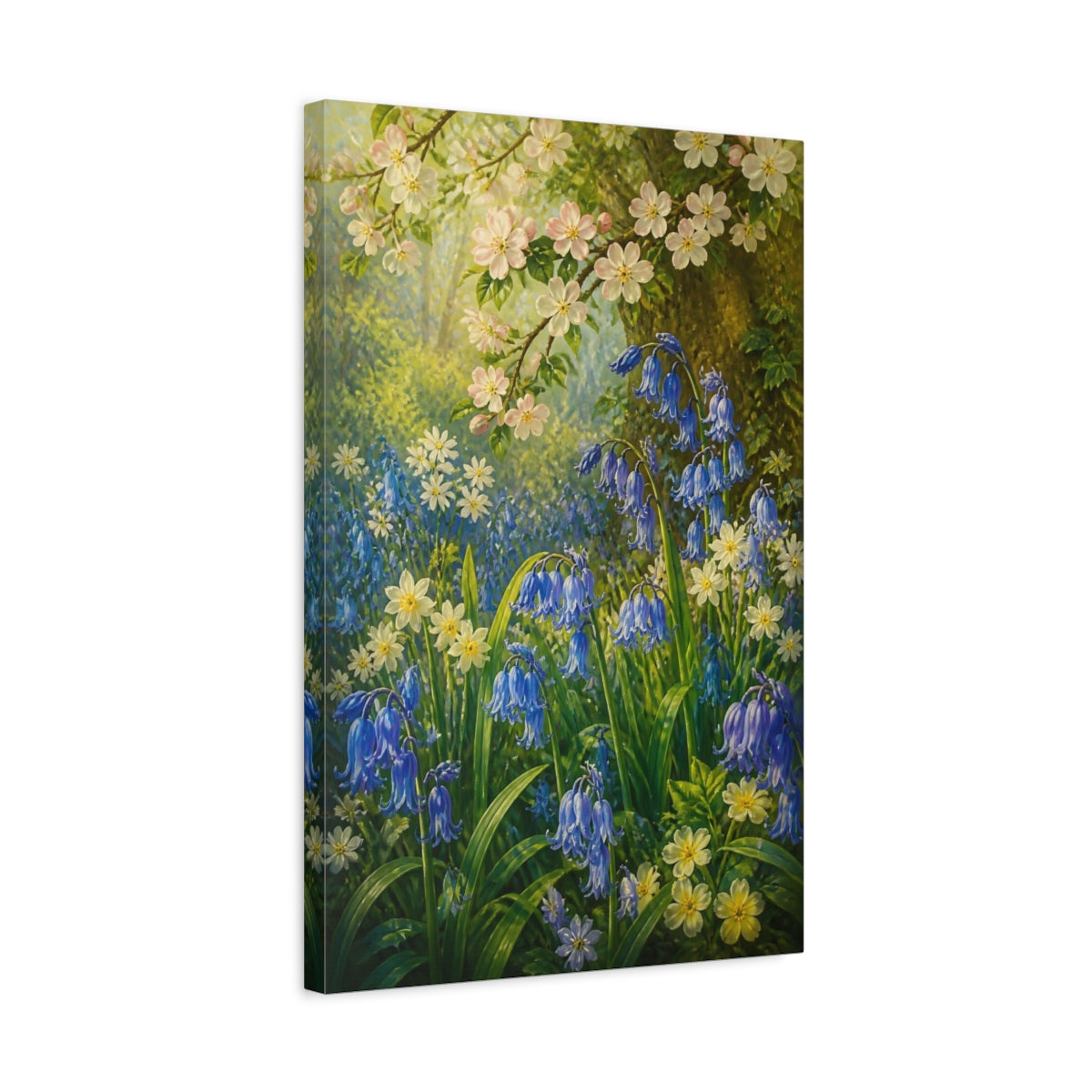 Side Mockup 3. Bluebells Floral Meadow shown as canvas print