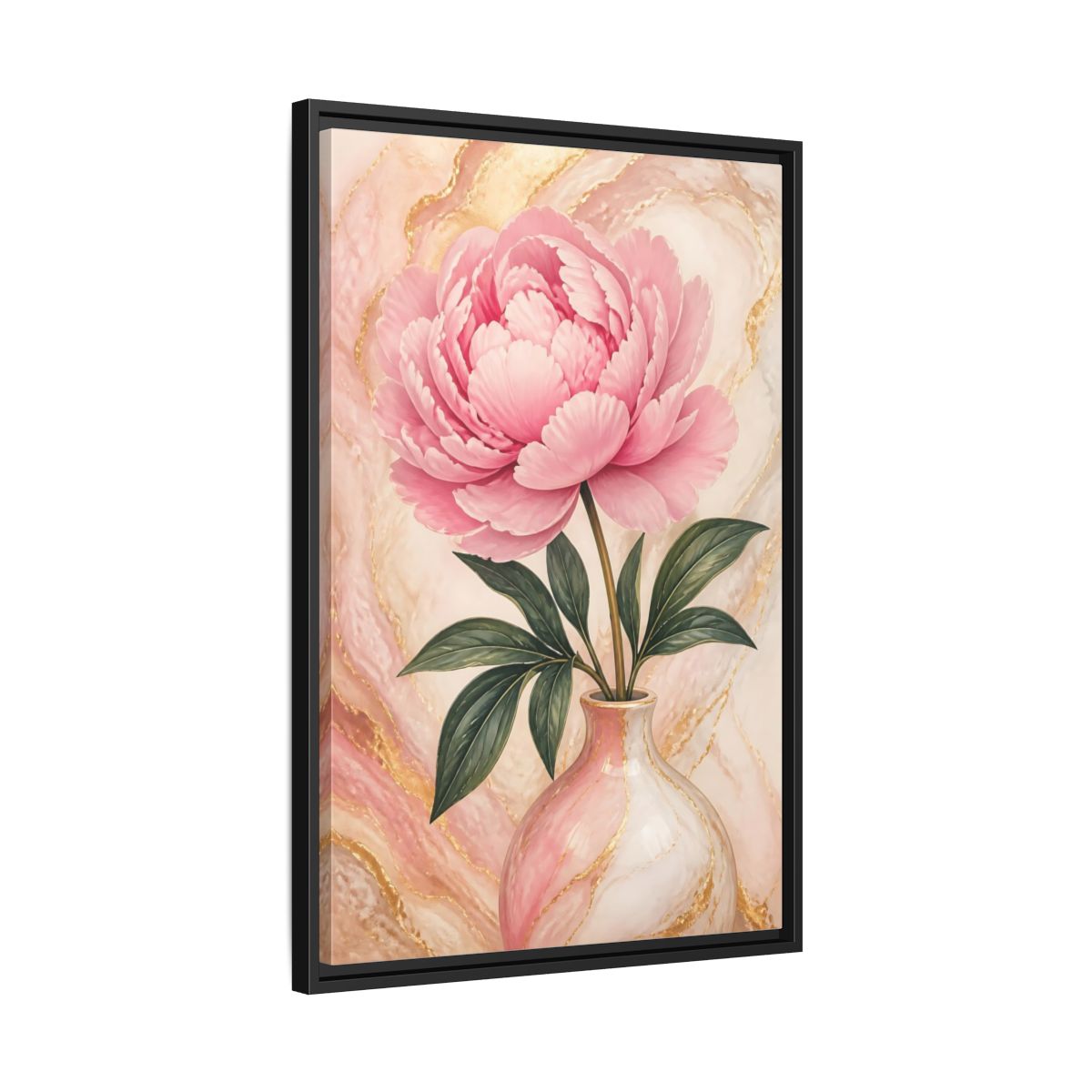 Side Mockup 14. Blushing Peony In Vase shown as framed canvas print
