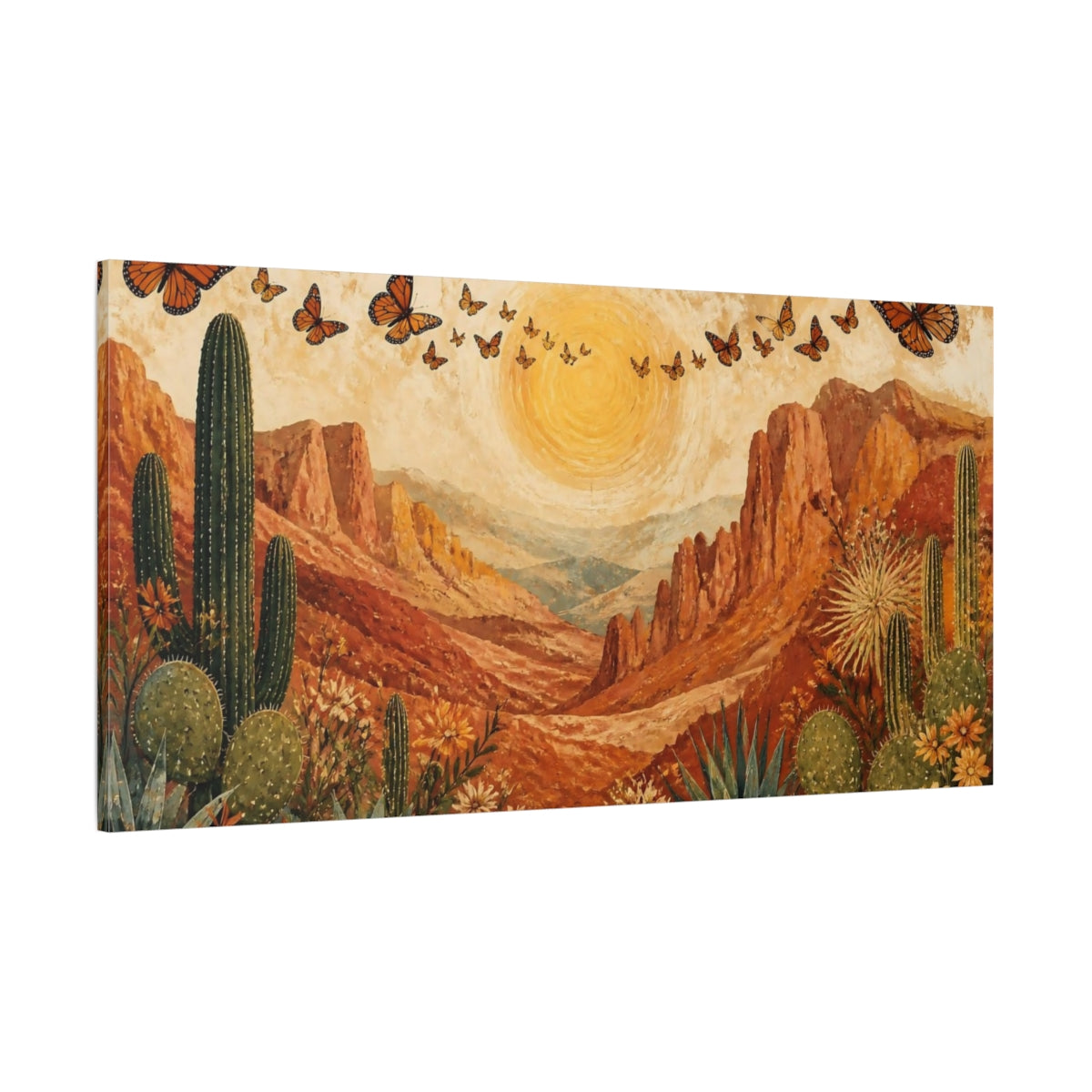 Side Mockup 2. Boho Desert Monarchs shown as canvas print