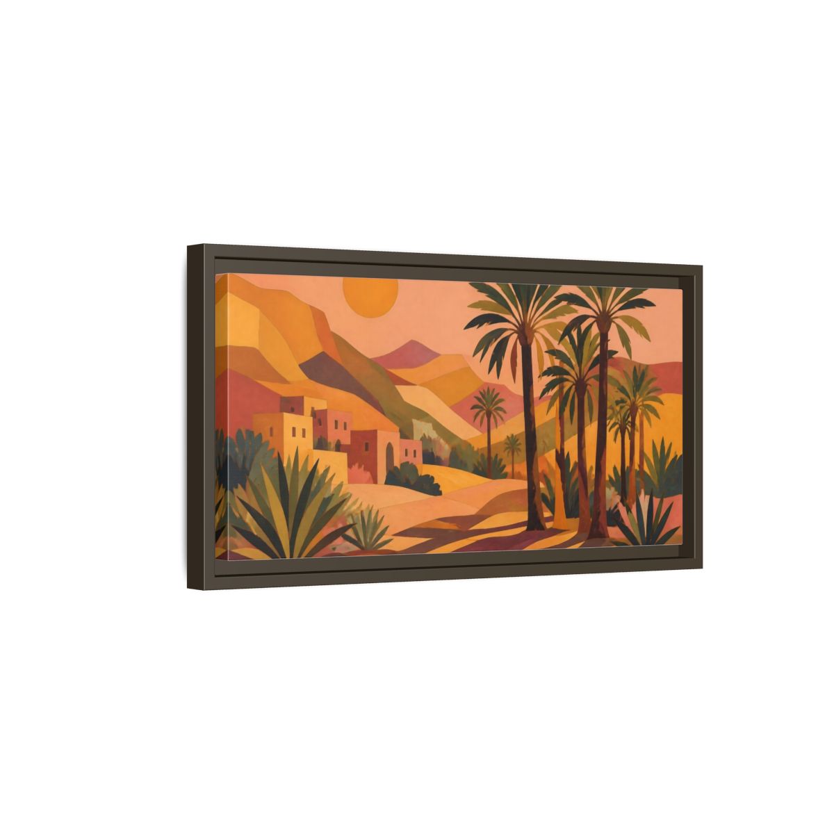 Side Mockup 7. Boho Desert Palm Sunset shown as framed canvas print