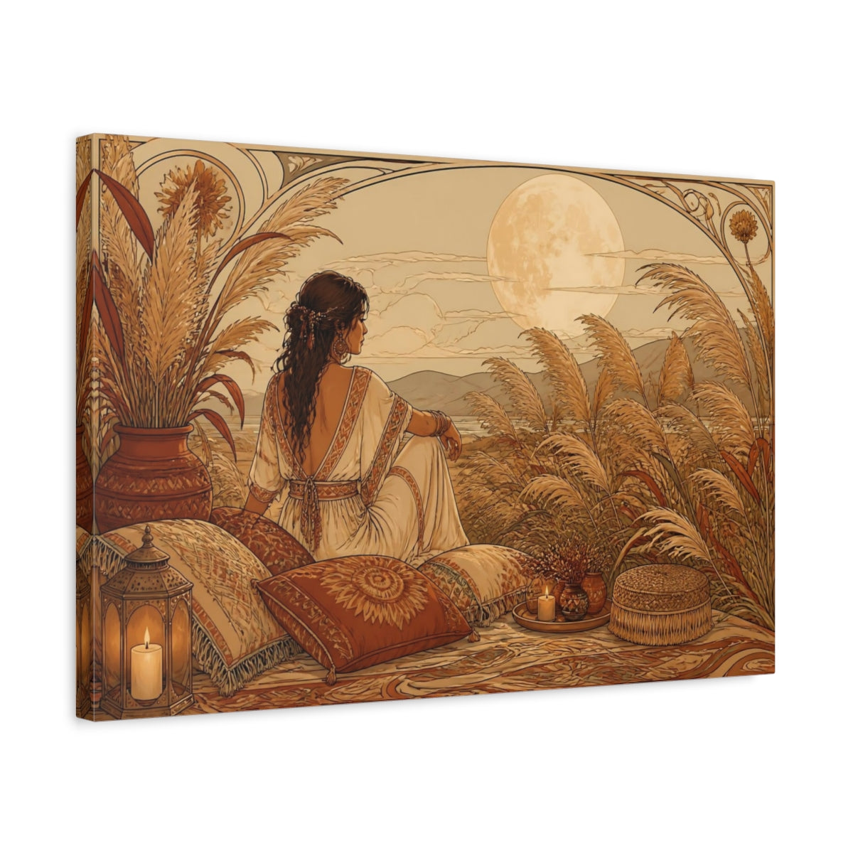 Side Mockup 3. Boho Moonlit Woman shown as canvas print