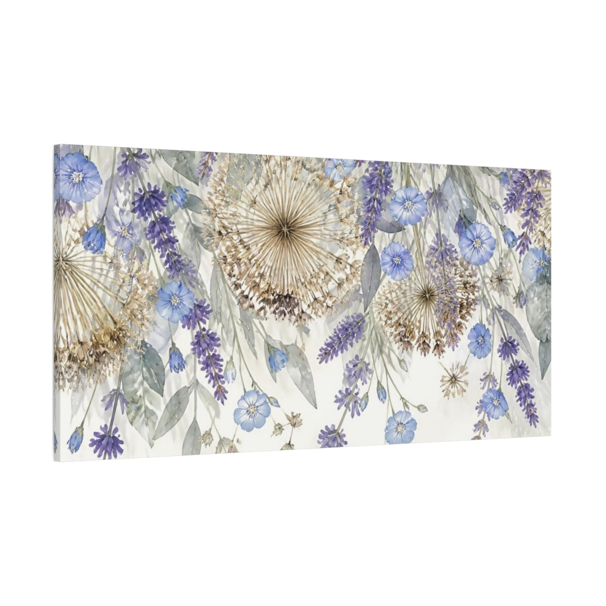 Side Mockup 2. Botanical Allium & Lavender Study shown as canvas print