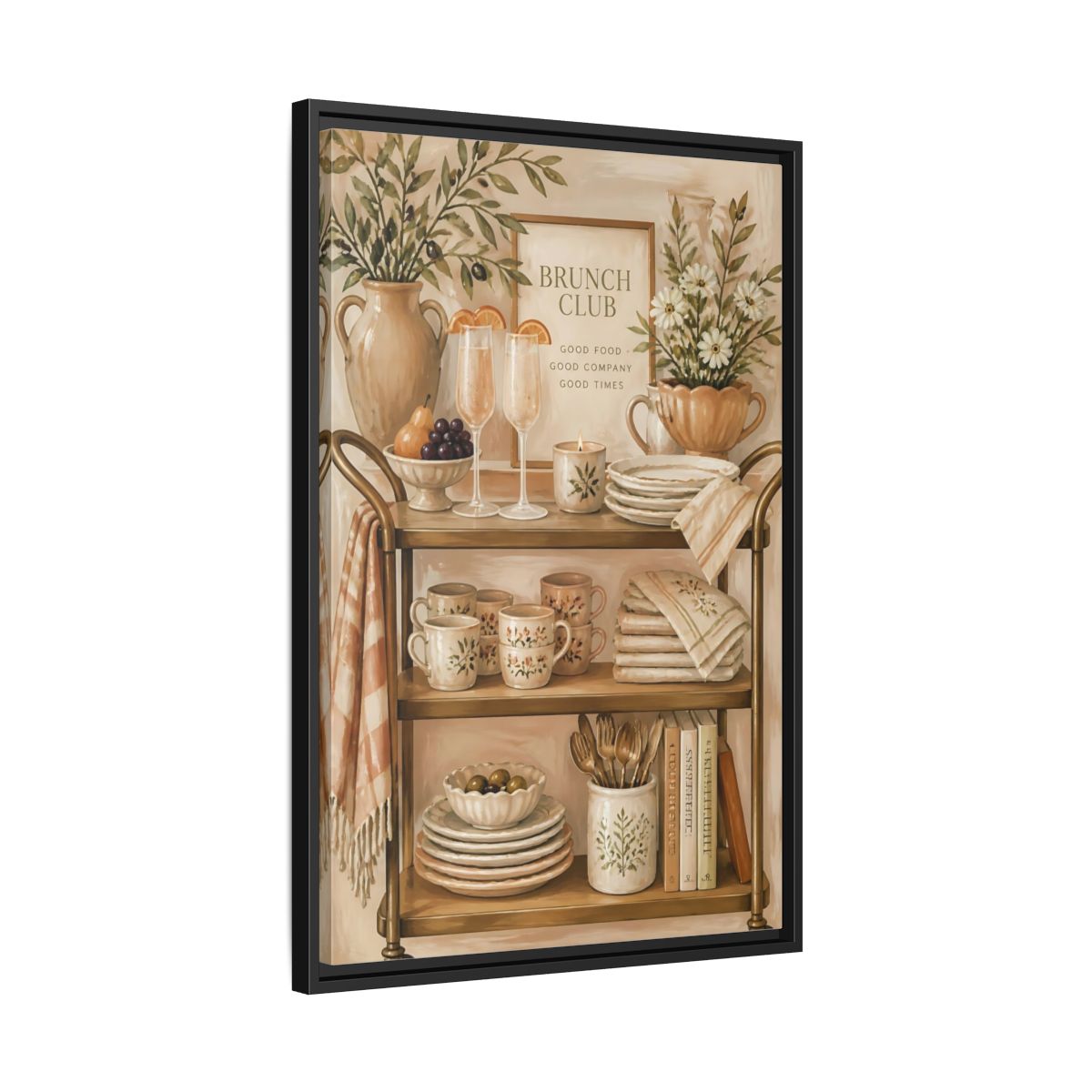 Side Mockup 14. Brunch Club Shelf shown as framed canvas print
