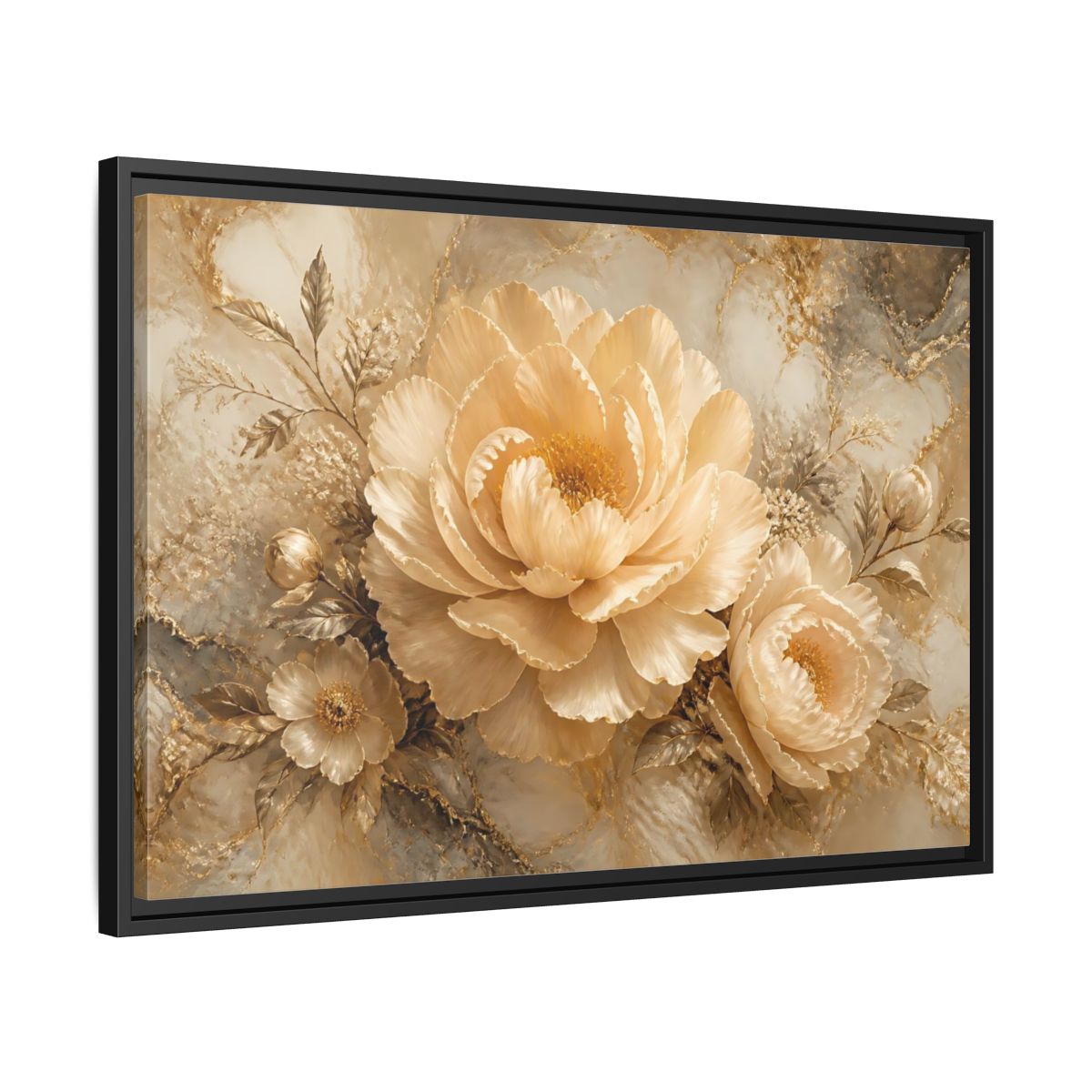 Side Mockup 14. Champagne Peony Elegance shown as framed canvas print