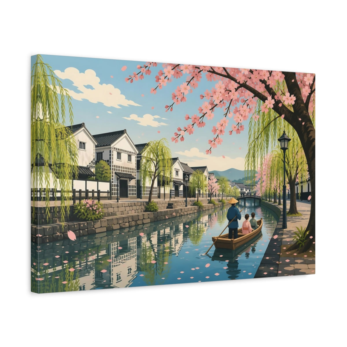 Side Mockup 3. Cherry Blossom Canal Ride shown as canvas print