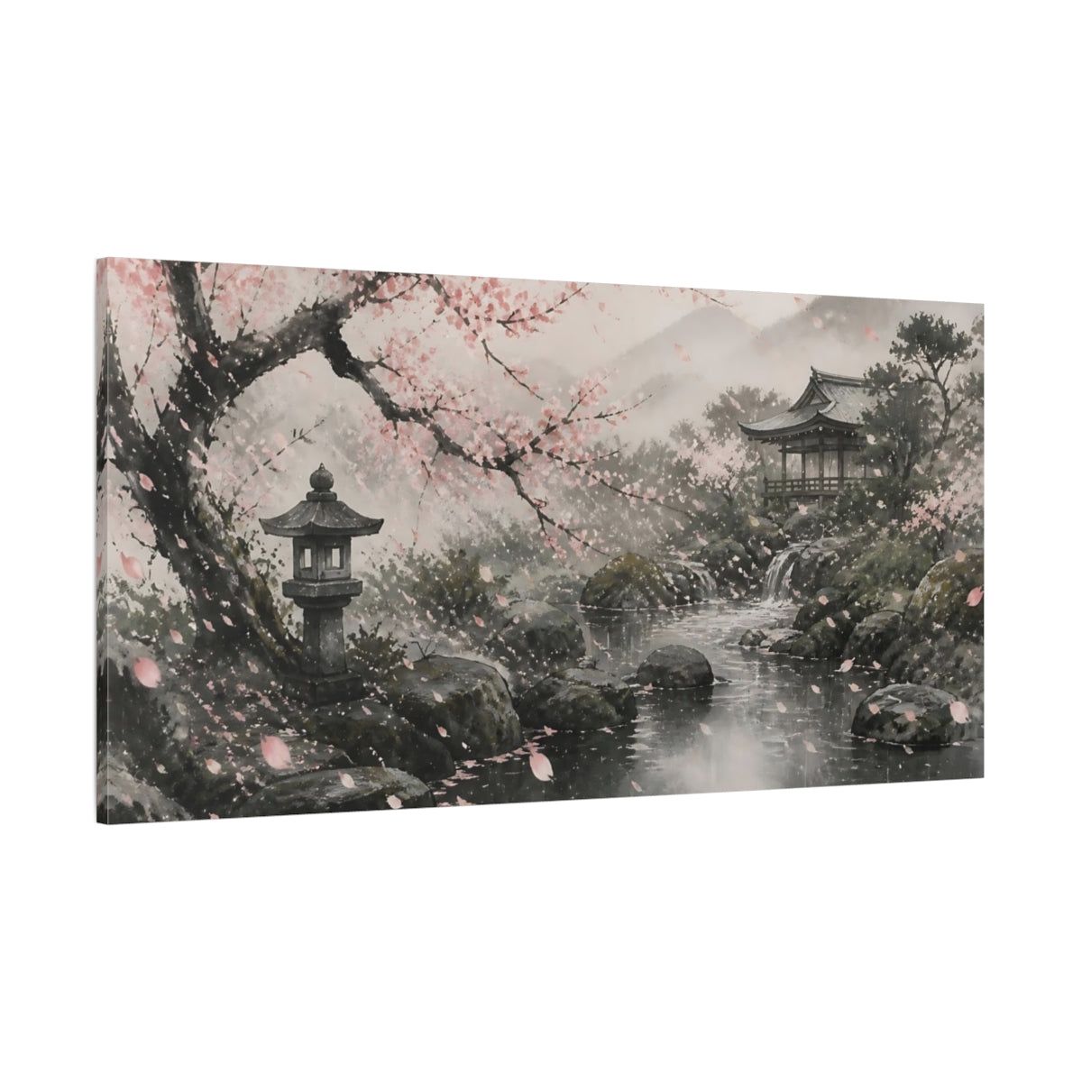 Side Mockup 2. Cherry Blossom Nature Scene shown as canvas print