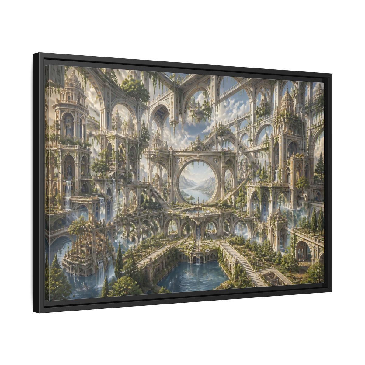 Side Mockup 14. Citadel Of Infinite Arches shown as framed canvas print