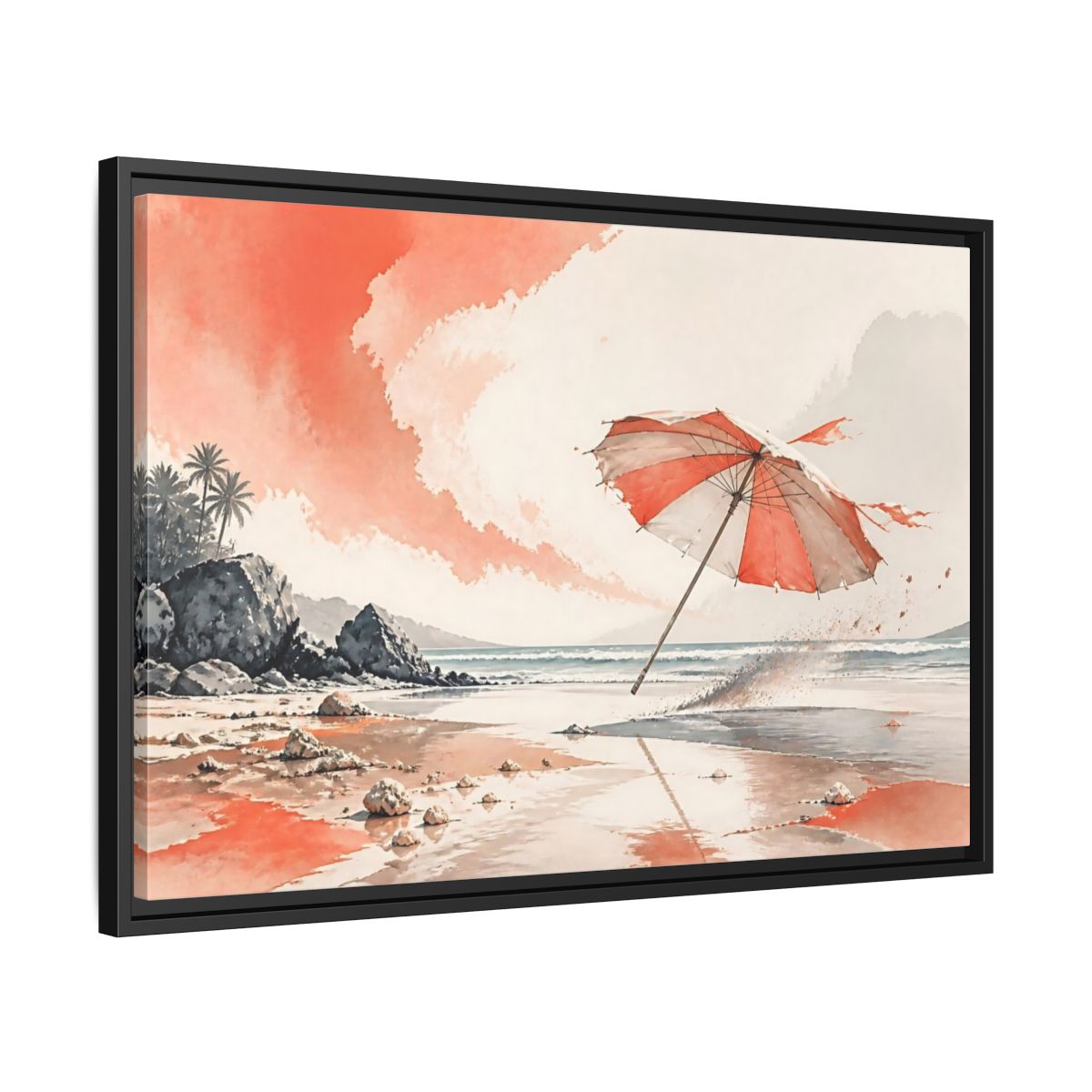 Side Mockup 14. Coastal Beach Umbrella shown as framed canvas print
