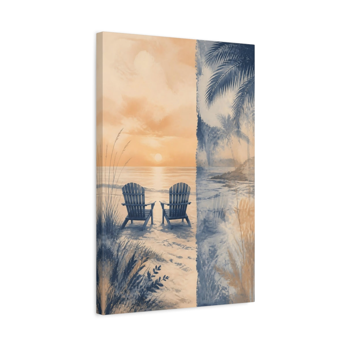 Side Mockup 3. Coastal Chairs At Sunset shown as canvas print