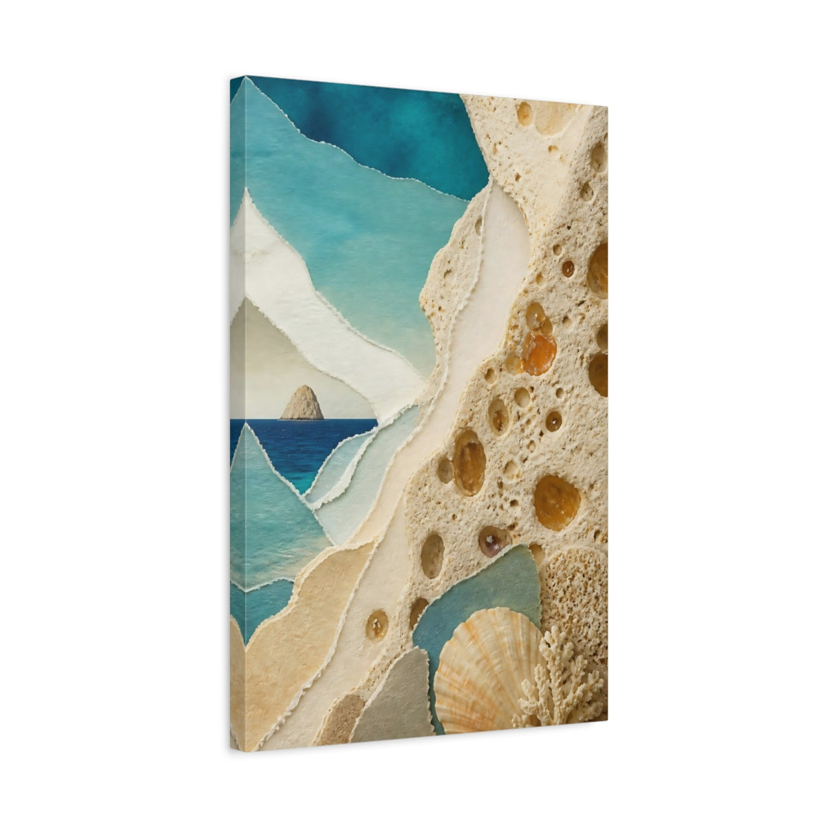 Side Mockup 3. Coastal Seashell Collage shown as canvas print