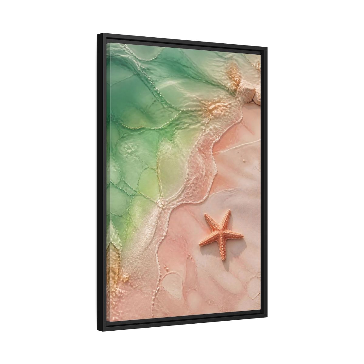 Side Mockup 14. Coastal Starfish On Sand shown as framed canvas print