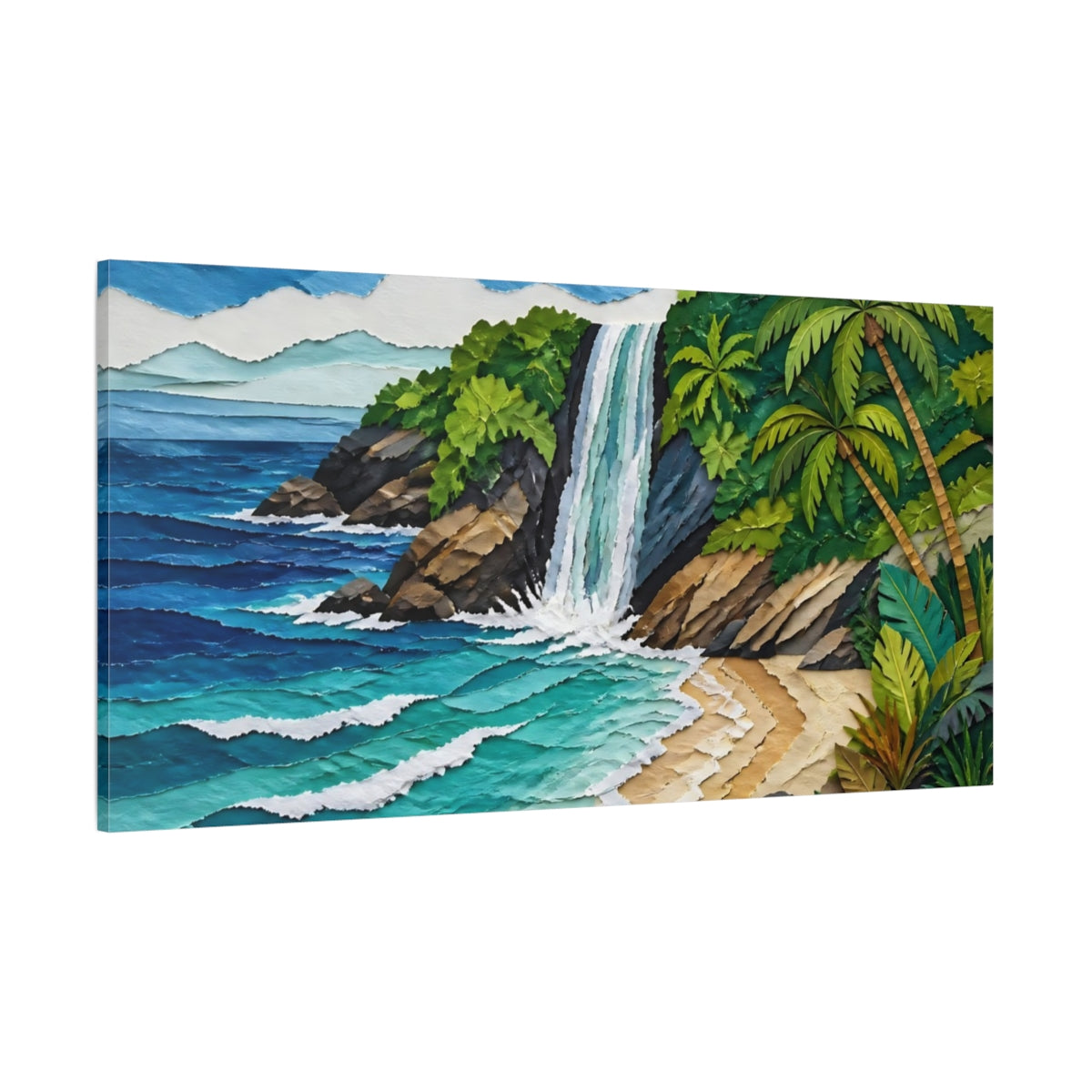 Side Mockup 2. Coastal Waterfall Cove shown as canvas print